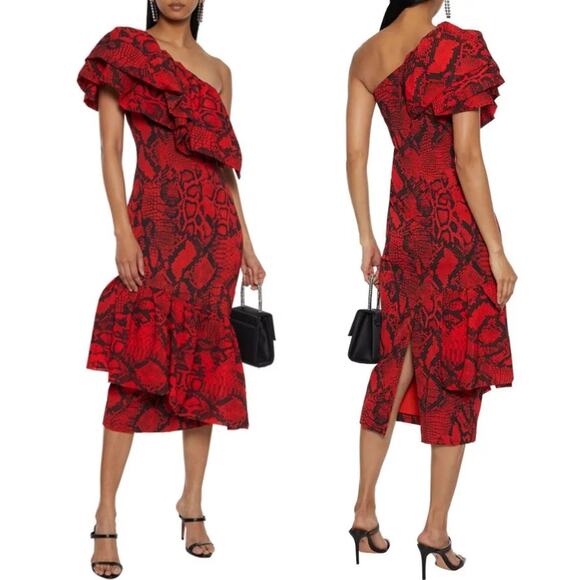 Solace London Heppy One Shoulder Crepe De Chine Midi Dress 0 Red NWT - Picture 2 of 9